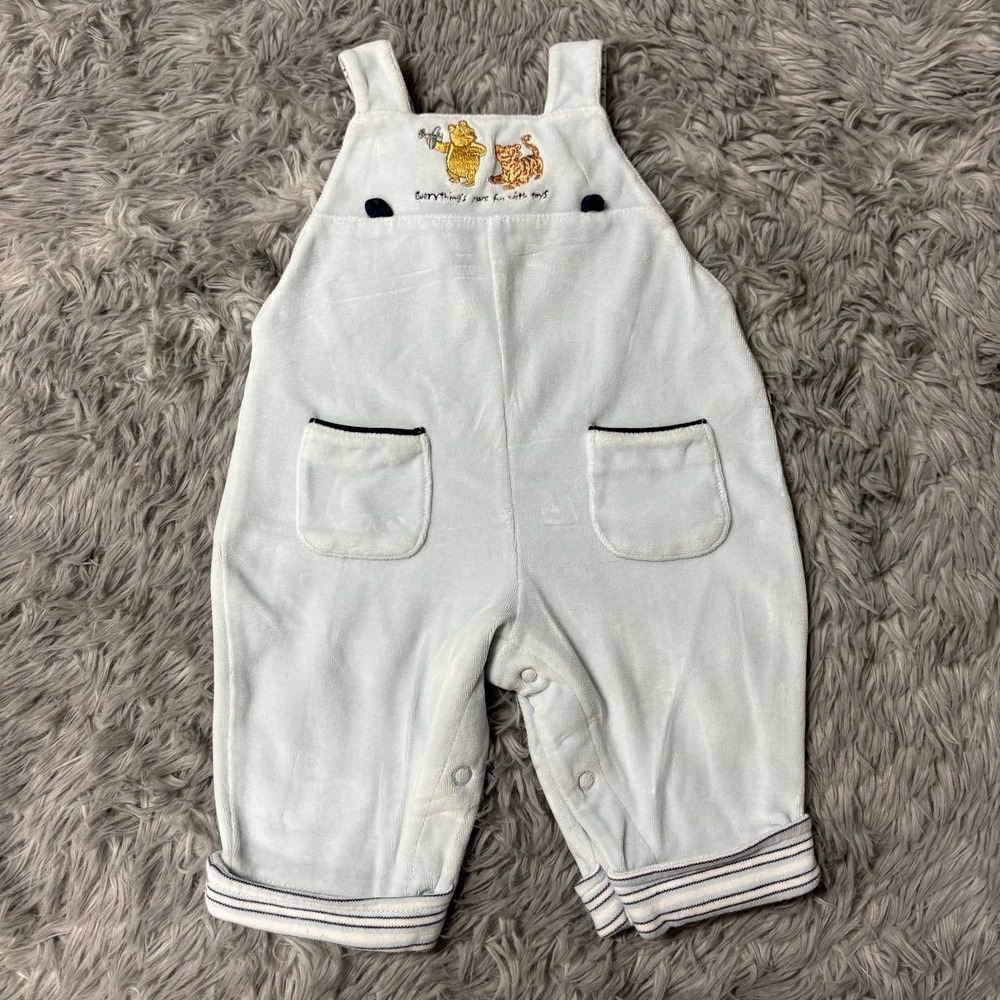 Vintage Disney Winnie The Pooh Velvet Overall Romper Baby Boy 3 Months